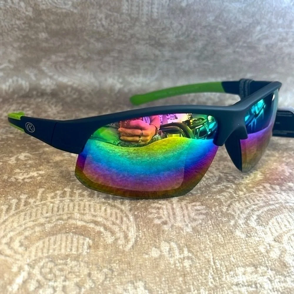 Brand New Rawlings Black Half-Rim Rectangle Shield Sport Wrap Mirror Sunglasses